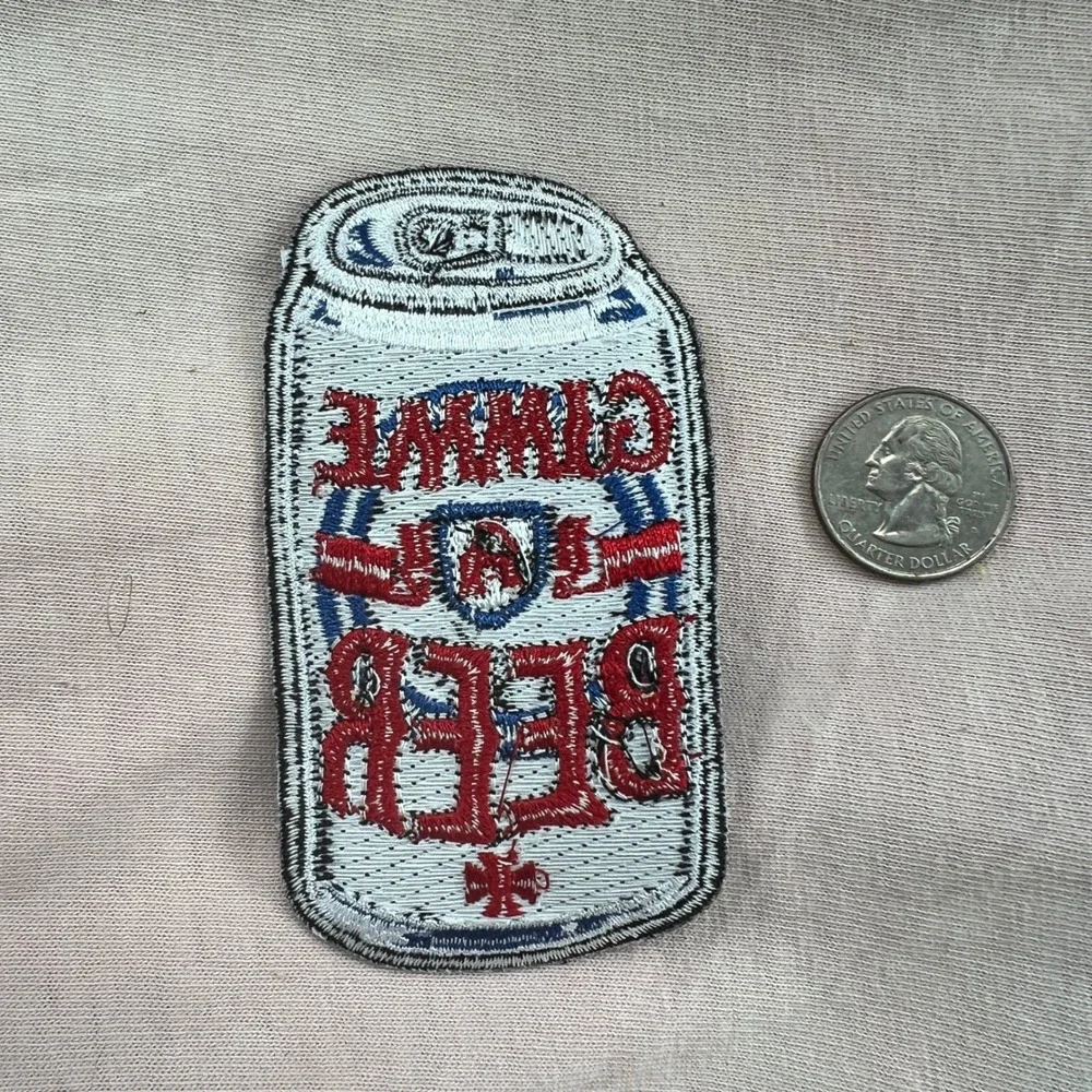 Goblinko GIMME A BEER PATCH CAN BN Game Fantasy Vest Jacket Sean Aaberg Red Blue